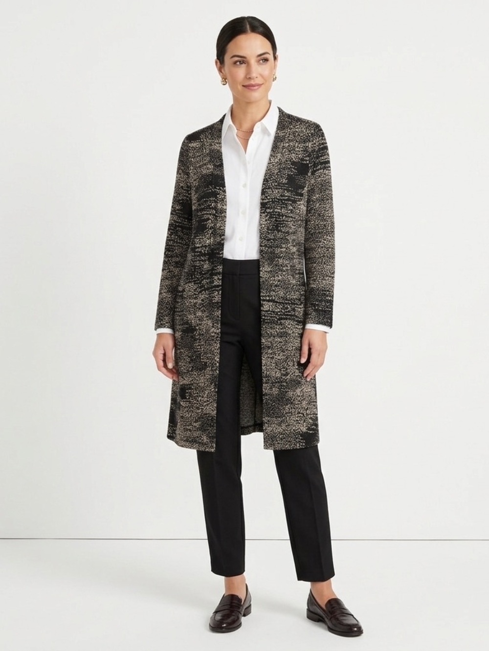 Kasper Black Gold Open Front Cardigan Duster XL Lightweight Workwear